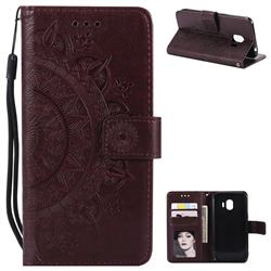 Intricate Embossing Datura Leather Wallet Case for Samsung Galaxy J2 Pro (2018) - Brown