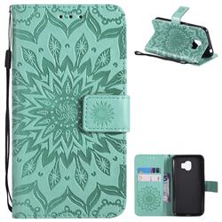 Embossing Sunflower Leather Wallet Case for Samsung Galaxy J2 Pro (2018) - Green