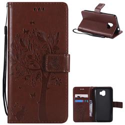 Embossing Butterfly Tree Leather Wallet Case for Samsung Galaxy J2 Pro (2018) - Brown