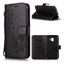 Intricate Embossing Dandelion Butterfly Leather Wallet Case for Samsung Galaxy J2 Pro (2018) - Black