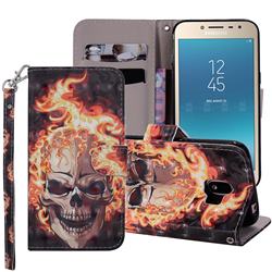 Flame Skull 3D Painted Leather Phone Wallet Case Cover for Samsung Galaxy J2 Pro (2018)