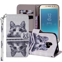 Mirror Cat 3D Painted Leather Phone Wallet Case Cover for Samsung Galaxy J2 Pro (2018)