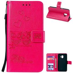 Embossing Owl Couple Flower Leather Wallet Case for Samsung Galaxy J2 Pro (2018) - Red