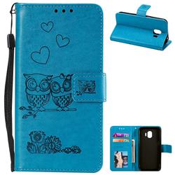 Embossing Owl Couple Flower Leather Wallet Case for Samsung Galaxy J2 Pro (2018) - Blue