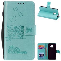 Embossing Owl Couple Flower Leather Wallet Case for Samsung Galaxy J2 Pro (2018) - Green