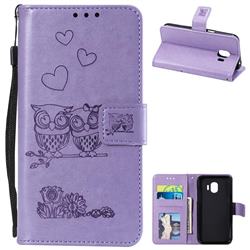 Embossing Owl Couple Flower Leather Wallet Case for Samsung Galaxy J2 Pro (2018) - Purple