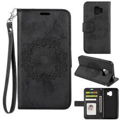 Embossing Retro Matte Mandala Flower Leather Wallet Case for Samsung Galaxy J2 Pro (2018) - Black