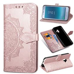 Embossing Imprint Mandala Flower Leather Wallet Case for Samsung Galaxy J2 Pro (2018) - Rose Gold