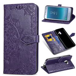 Embossing Imprint Mandala Flower Leather Wallet Case for Samsung Galaxy J2 Pro (2018) - Purple