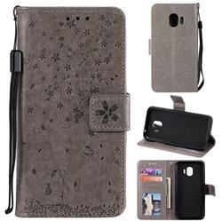 Embossing Cherry Blossom Cat Leather Wallet Case for Samsung Galaxy J2 Pro (2018) - Gray