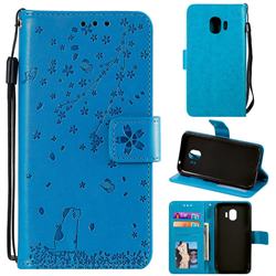 Embossing Cherry Blossom Cat Leather Wallet Case for Samsung Galaxy J2 Pro (2018) - Blue