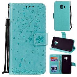 Embossing Cherry Blossom Cat Leather Wallet Case for Samsung Galaxy J2 Pro (2018) - Green