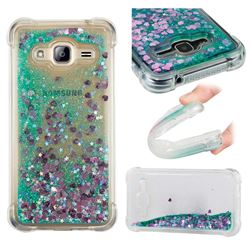 Dynamic Liquid Glitter Sand Quicksand TPU Case for Samsung Galaxy J3 2016 J320 - Green Love Heart