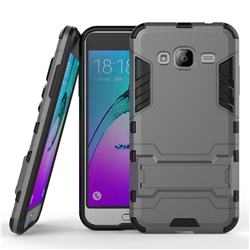 Armor Premium Tactical Grip Kickstand Shockproof Dual Layer Rugged Hard Cover for Samsung Galaxy J3 2016 J320 - Gray