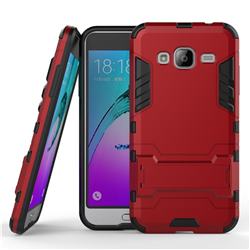 Armor Premium Tactical Grip Kickstand Shockproof Dual Layer Rugged Hard Cover for Samsung Galaxy J3 2016 J320 - Wine Red