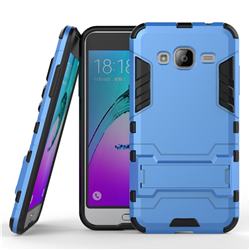 Armor Premium Tactical Grip Kickstand Shockproof Dual Layer Rugged Hard Cover for Samsung Galaxy J3 2016 J320 - Light Blue