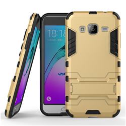 Armor Premium Tactical Grip Kickstand Shockproof Dual Layer Rugged Hard Cover for Samsung Galaxy J3 2016 J320 - Golden