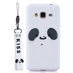 White Feather Panda Soft Kiss Candy Hand Strap Silicone Case for Samsung Galaxy J3 2016 J320