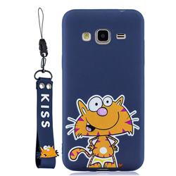 Blue Cute Cat Soft Kiss Candy Hand Strap Silicone Case for Samsung Galaxy J3 2016 J320