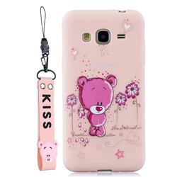 Pink Flower Bear Soft Kiss Candy Hand Strap Silicone Case for Samsung Galaxy J3 2016 J320