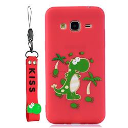Red Dinosaur Soft Kiss Candy Hand Strap Silicone Case for Samsung Galaxy J3 2016 J320