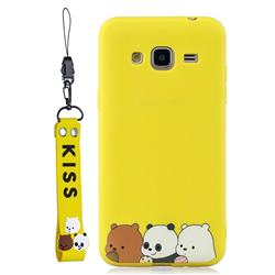 Yellow Bear Family Soft Kiss Candy Hand Strap Silicone Case for Samsung Galaxy J3 2016 J320