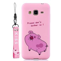 Pink Cute Pig Soft Kiss Candy Hand Strap Silicone Case for Samsung Galaxy J3 2016 J320