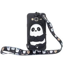 Cute Panda Neck Lanyard Zipper Wallet Silicone Case for Samsung Galaxy J3 2016 J320