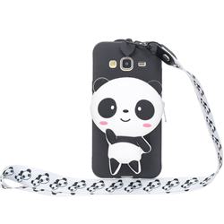White Panda Neck Lanyard Zipper Wallet Silicone Case for Samsung Galaxy J3 2016 J320