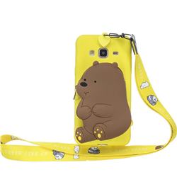 Yellow Bear Neck Lanyard Zipper Wallet Silicone Case for Samsung Galaxy J3 2016 J320