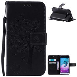 Embossing Butterfly Tree Leather Wallet Case for Samsung Galaxy J3 - Black