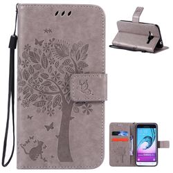 Embossing Butterfly Tree Leather Wallet Case for Samsung Galaxy J3 - Grey