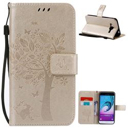 Embossing Butterfly Tree Leather Wallet Case for Samsung Galaxy J3 - Champagne