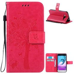 Embossing Butterfly Tree Leather Wallet Case for Samsung Galaxy J3 - Rose