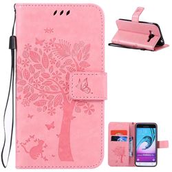 Embossing Butterfly Tree Leather Wallet Case for Samsung Galaxy J3 - Pink