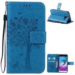 Embossing Butterfly Tree Leather Wallet Case for Samsung Galaxy J3 - Blue