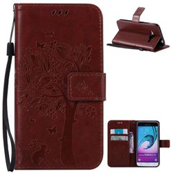 Embossing Butterfly Tree Leather Wallet Case for Samsung Galaxy J3 - Brown