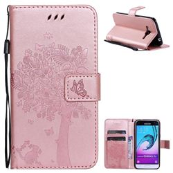 Embossing Butterfly Tree Leather Wallet Case for Samsung Galaxy J3 2016 J320 - Rose Pink