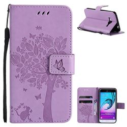 Embossing Butterfly Tree Leather Wallet Case for Samsung Galaxy J3 2016 J320 - Violet