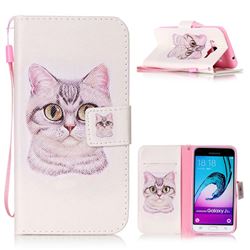 Lovely Cat Leather Wallet Phone Case for Samsung Galaxy J3