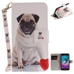 Pug Dog Hand Strap Leather Wallet Case for Samsung Galaxy J3 2016 J320
