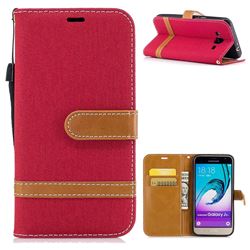 Jeans Cowboy Denim Leather Wallet Case for Samsung Galaxy J3 2016 J320 - Red