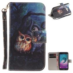 Oil Painting Owl Hand Strap Leather Wallet Case for Samsung Galaxy J3 2016 J320