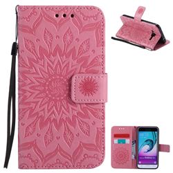 Embossing Sunflower Leather Wallet Case for Samsung Galaxy J3 2016 J320 - Pink