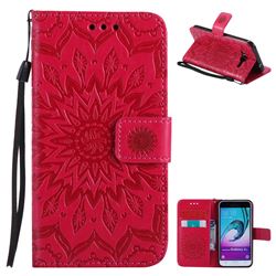 Embossing Sunflower Leather Wallet Case for Samsung Galaxy J3 2016 J320 - Red