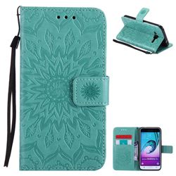 Embossing Sunflower Leather Wallet Case for Samsung Galaxy J3 2016 J320 - Green