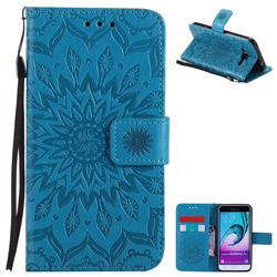 Embossing Sunflower Leather Wallet Case for Samsung Galaxy J3 2016 J320 - Blue