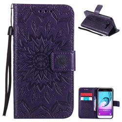 Embossing Sunflower Leather Wallet Case for Samsung Galaxy J3 2016 J320 - Purple