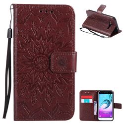 Embossing Sunflower Leather Wallet Case for Samsung Galaxy J3 2016 J320 - Brown
