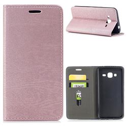 Tree Bark Pattern Automatic suction Leather Wallet Case for Samsung Galaxy J3 2016 J320 - Rose Gold
